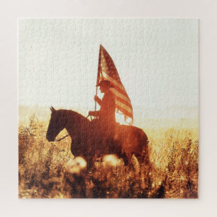 Cowboy Portret USA Vlag Thema. Legpuzzel