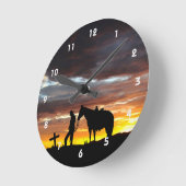 Cowboy Prière Silhouette Horloge murale (Angle)