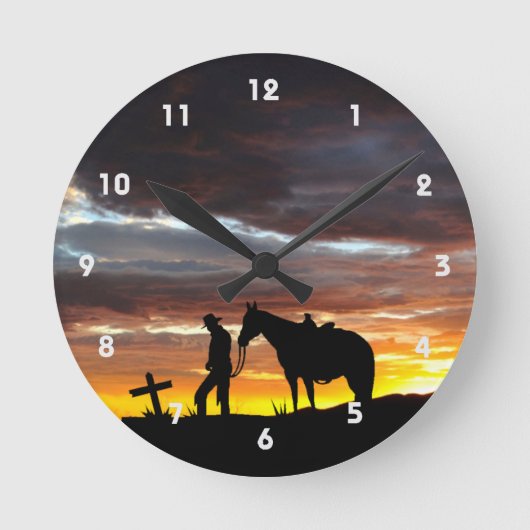 Cowboy Prière Silhouette Horloge murale (Recto)