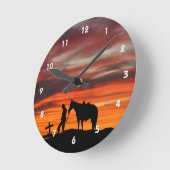 Cowboy Prière Silhouette Horloge murale (Angle)