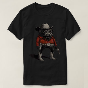 Cowboy Pug Dog Grappige Westerne outfit meme T-shirt