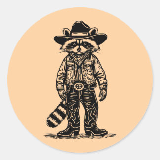 cowboy raccoon ronde sticker