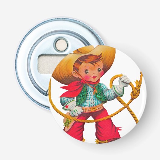 Cowboy Retro Boy Child Cute Western Button Flesopener (Voorkant)