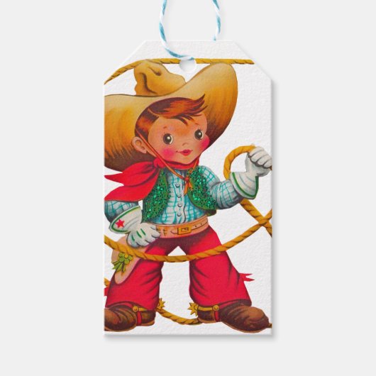 Cowboy Retro Boy Child Cute Western Cadeaulabel (Voorkant)