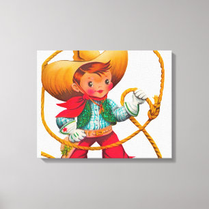 Cowboy Retro Boy Child Cute Western Canvas Afdruk