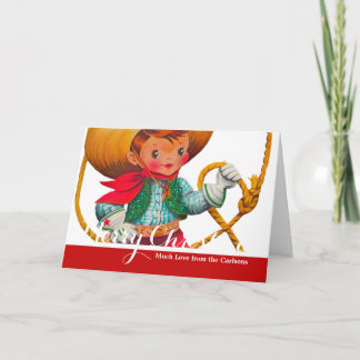 Cowboy Retro Boy Child Cute Western Feestdagen Kaart
