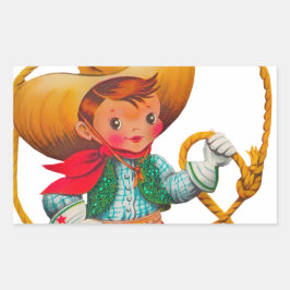 Cowboy Retro Boy Child Cute Western Rechthoekige Sticker