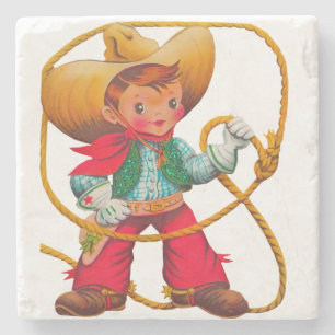 Cowboy Retro Boy Child Cute Western Stenen Onderzetter
