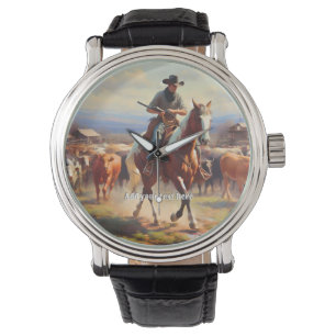 Cowboy Riding a Paint Horse Horloge