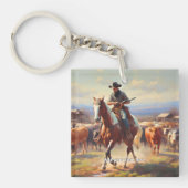 Cowboy Riding a Paint Horse Sleutelhanger (Voorkant)