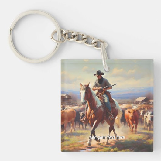 Cowboy Riding a Paint Horse Sleutelhanger (Voorkant)