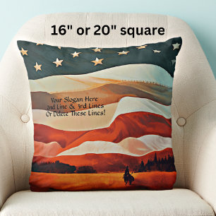 Cowboy Riding naar Flag Sunset Kussen