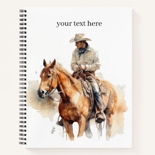 Cowboy rijden op een bruin paard ook, aanpasbaar notitieboek (Voorkant)