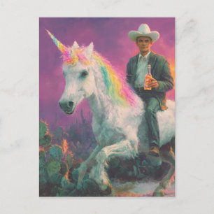 Cowboy rijdt op eenhoorn in de woestijn briefkaart