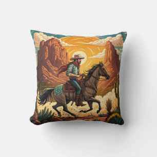 Cowboy rijdt paard bij zonsondergang kussen