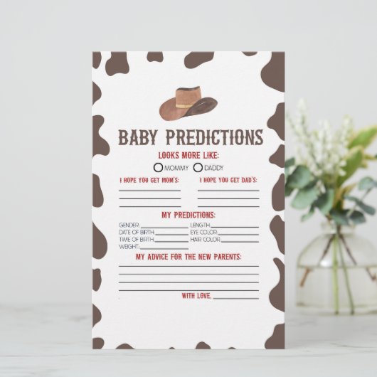Cowboy Rodeo Baby shower voorspellingen activiteit Briefpapier (Staand voorkant)