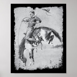 Cowboy Rodeo Paard Western Landelijk Vintage Bronc Poster