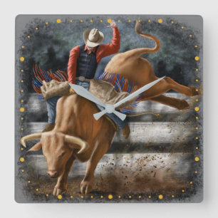 Cowboy Rodeo Ruiter Springstier Westers Thema Vierkante Klok