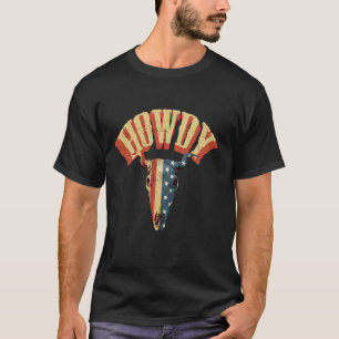 Cowboy Rodeo Stier Schedel Met USA Vlag Howdy Vint T-shirt