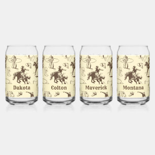 Cowboy Rodeo Westerne gepersonaliseerde set van 4 Blikvorm Glas