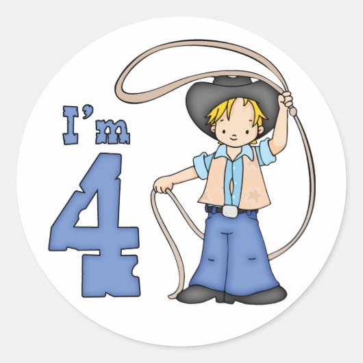 Cowboy Roper 4th Birthday Ronde Sticker (Voorkant)