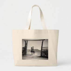 Cowboy roping grote tote bag