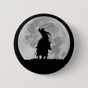 Cowboy Roping Steer in de Full Moonlight Surreal Ronde Button 5,7 Cm