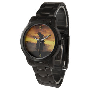 Cowboy Roping Steer Off Horse Sunset Horloge