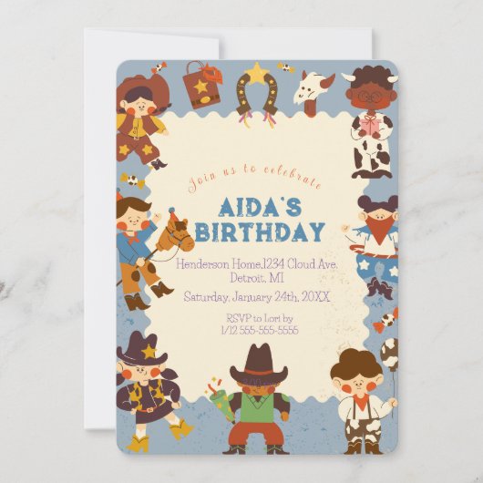 "Cowboy Roundup uitnodiging voor verjaardagsfeestj (Voorkant)