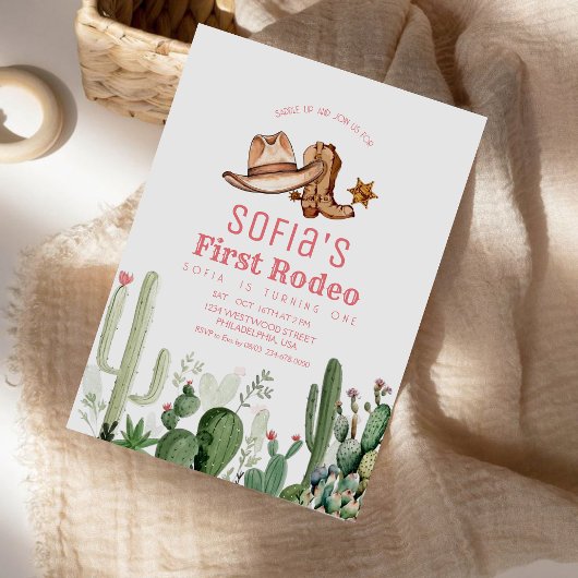 Cowboy Roze Verjaardagsfeestje Eerste Rodeo Kaart