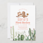 Cowboy Roze Verjaardagsfeestje Eerste Rodeo Kaart (Voorkant)