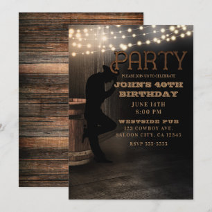 Cowboy Rustic Country Saloon Café Verjaardagsfeest Kaart