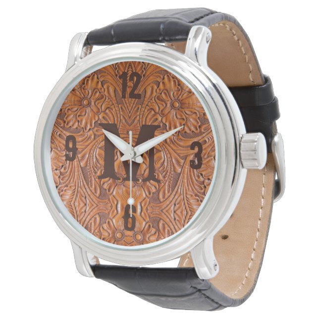 Cowboy Rustiek western land bruiloft monogram Horloge (Gekanteld)