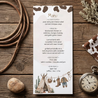 Cowboy rustieke howdy Western waterverf baby showe Menu