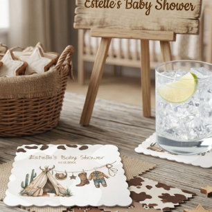 Cowboy rustieke moderne western woestijn baby show kartonnen onderzetters