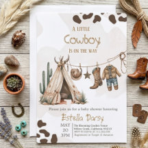 Cowboy rustieke western waterverf baby shower