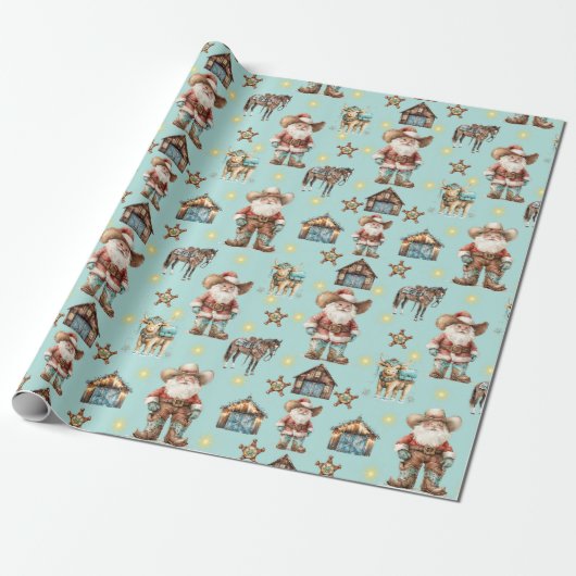 Cowboy Santa Cadeaupapier (Uitgerold)