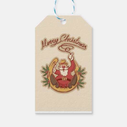 Cowboy Santa Claus Cadeaulabel (Achterkant)