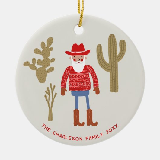 Cowboy Santa Claus Christmas Custom Text Keramisch Ornament (Voorkant)
