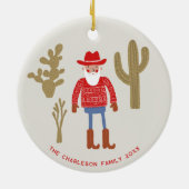 Cowboy Santa Claus Christmas Custom Text Keramisch Ornament (Achterkant)