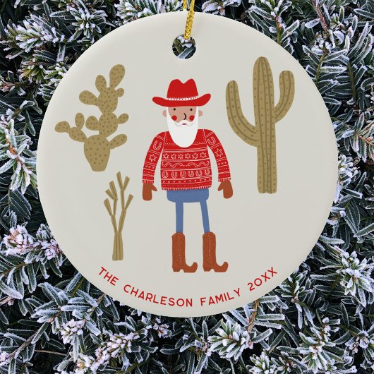 Cowboy Santa Claus Christmas Custom Text Keramisch Ornament