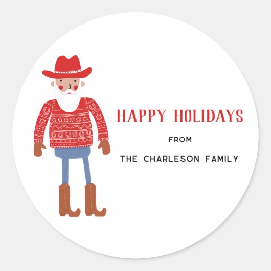 Cowboy Santa Claus Christmas Ronde Sticker (Voorkant)