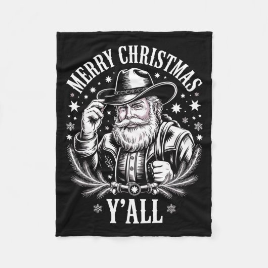 Cowboy Santa Claus Merry Christmas Y'all Western C Fleece Deken (Voorkant)