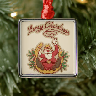Cowboy Santa Claus Metalen Ornament
