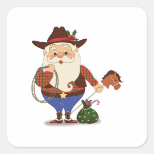Cowboy Santa Claus Vierkante Sticker
