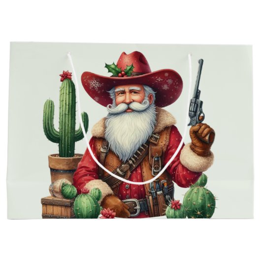 Cowboy Santa Desert Cactus Pistol Groot Cadeauzakje (Achterkant)