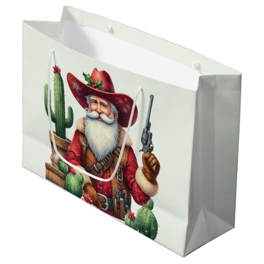 Cowboy Santa Desert Cactus Pistol Groot Cadeauzakje (Voorkant Gekanteld)