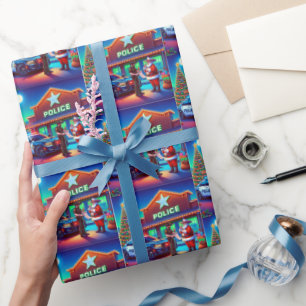 Cowboy Santa en politie Kijken Op Ondeugende Lijst Cadeaupapier