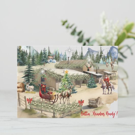 Cowboy Santa Gettin 'Rendier Ready' Kerstmis Ca (Staand voorkant)
