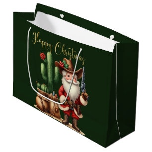 Cowboy Santa Happy Christmas Desert Cactus Pistol Groot Cadeauzakje